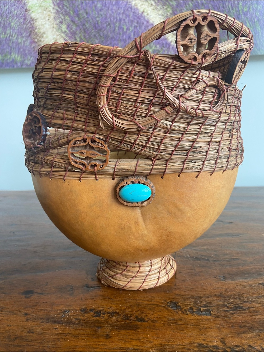 Signed hand made mixed media vessel by Sylvia Hendrickson, Las Cruces, NM.